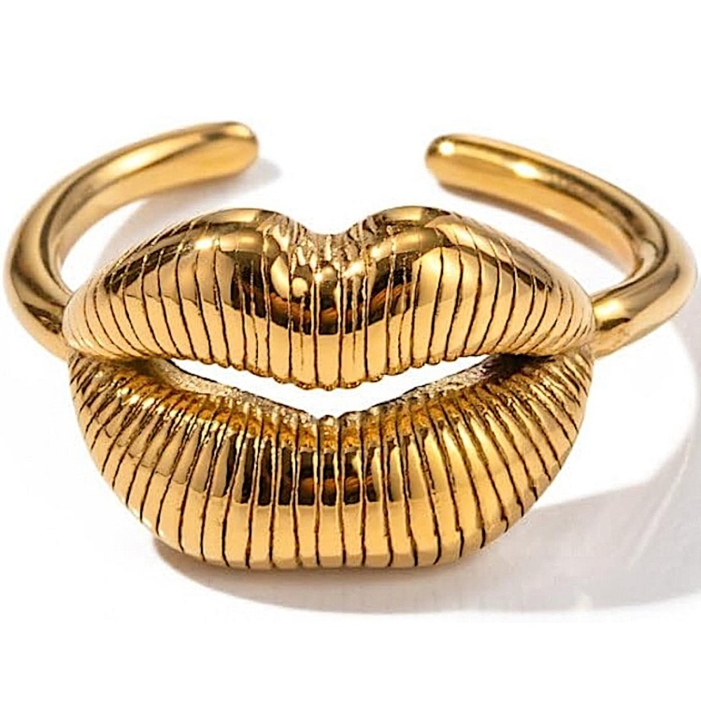 Stainless Steel Lip Resizable Ring Gold Plated Hip Hop Trendy